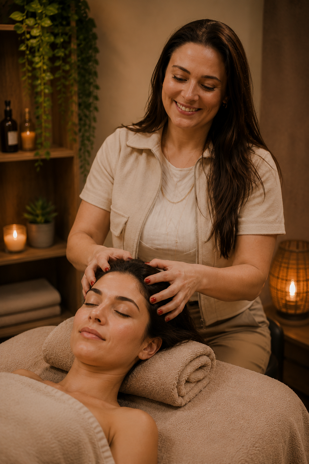 Massage crânien chez Ornella — relâchement tête et nuque